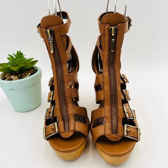 Cynthia Vincent Pacey Gladiator Brown Wedge Size 7.5 - Picture 7 of 16